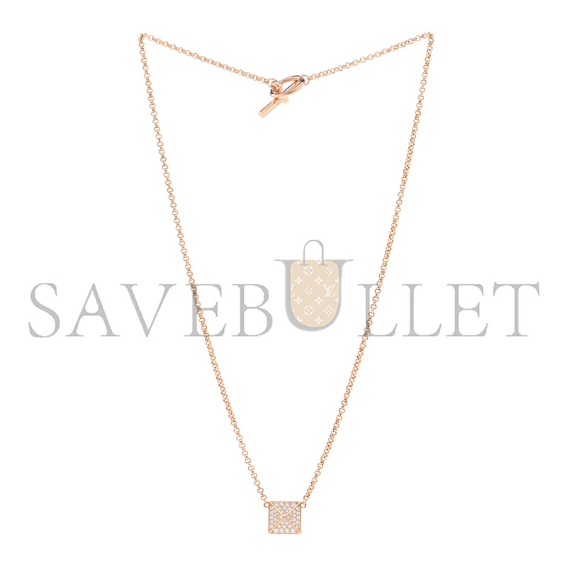 HERMÈS 18K ROSE GOLD DIAMOND GM CLOU D'H PENDANT NECKLACE 